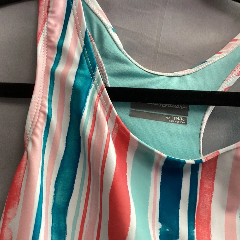 Eddie Bauer‎ Kids Swimsuit Striped Racerback One Piece Swimwear L (14/16)